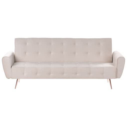 Sofa rozkładana welurowa beżowa SELNES