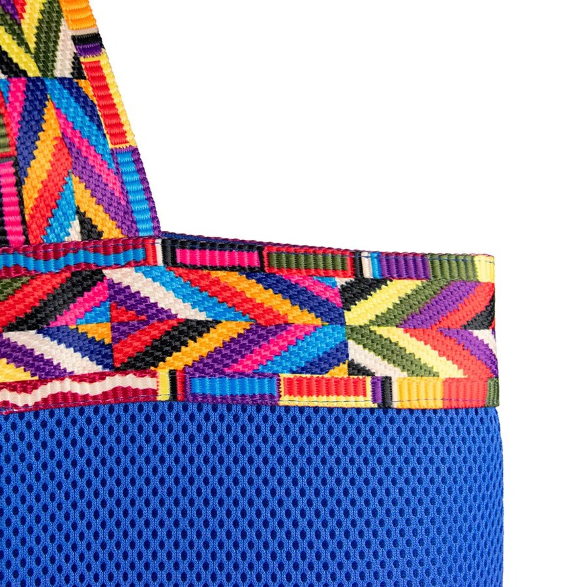 Torba na zakupy niebieska z wielokolorowym elementem w stylu ETNO
