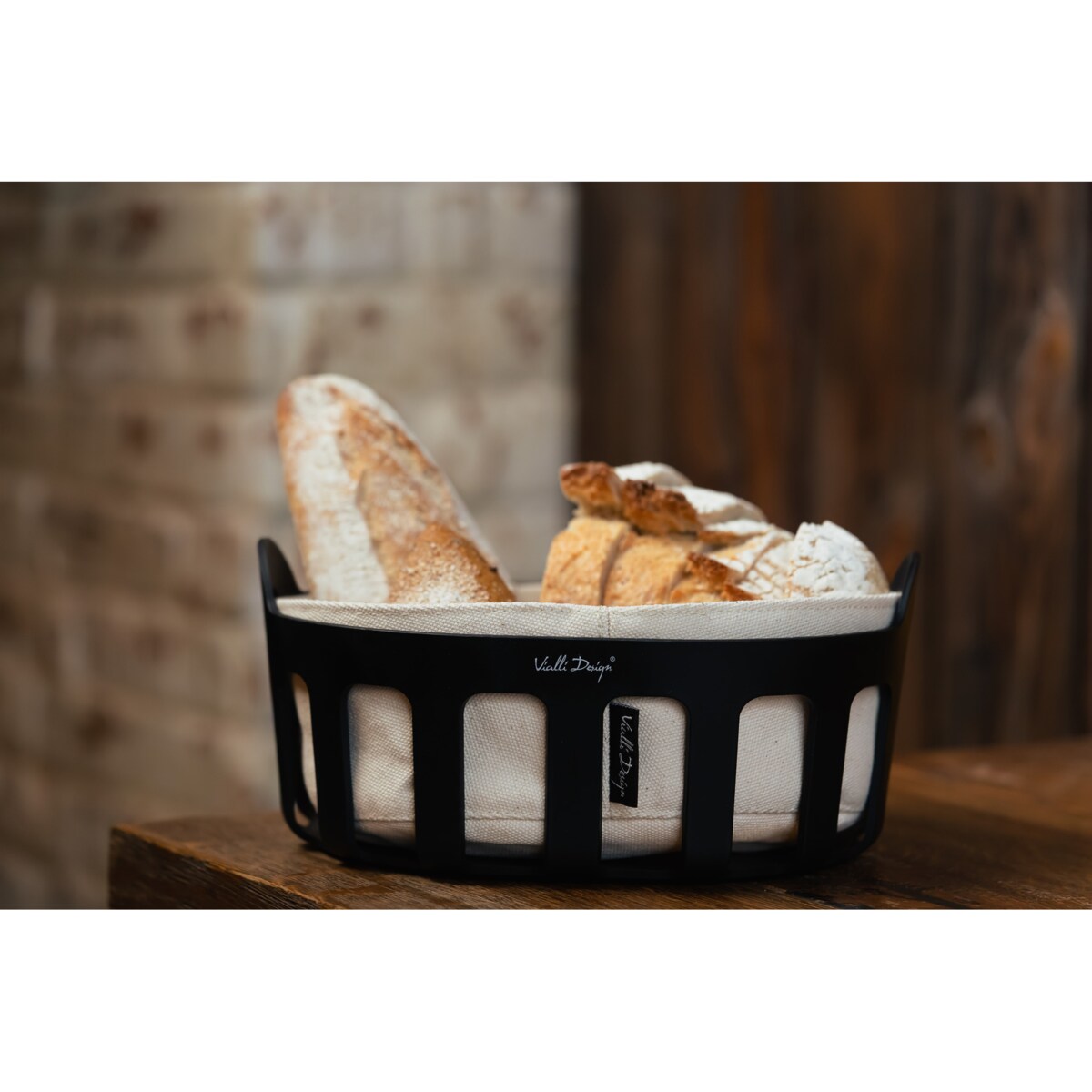 Koszyk na pieczywo z bawełnianym wkładem Livio czarny 29873