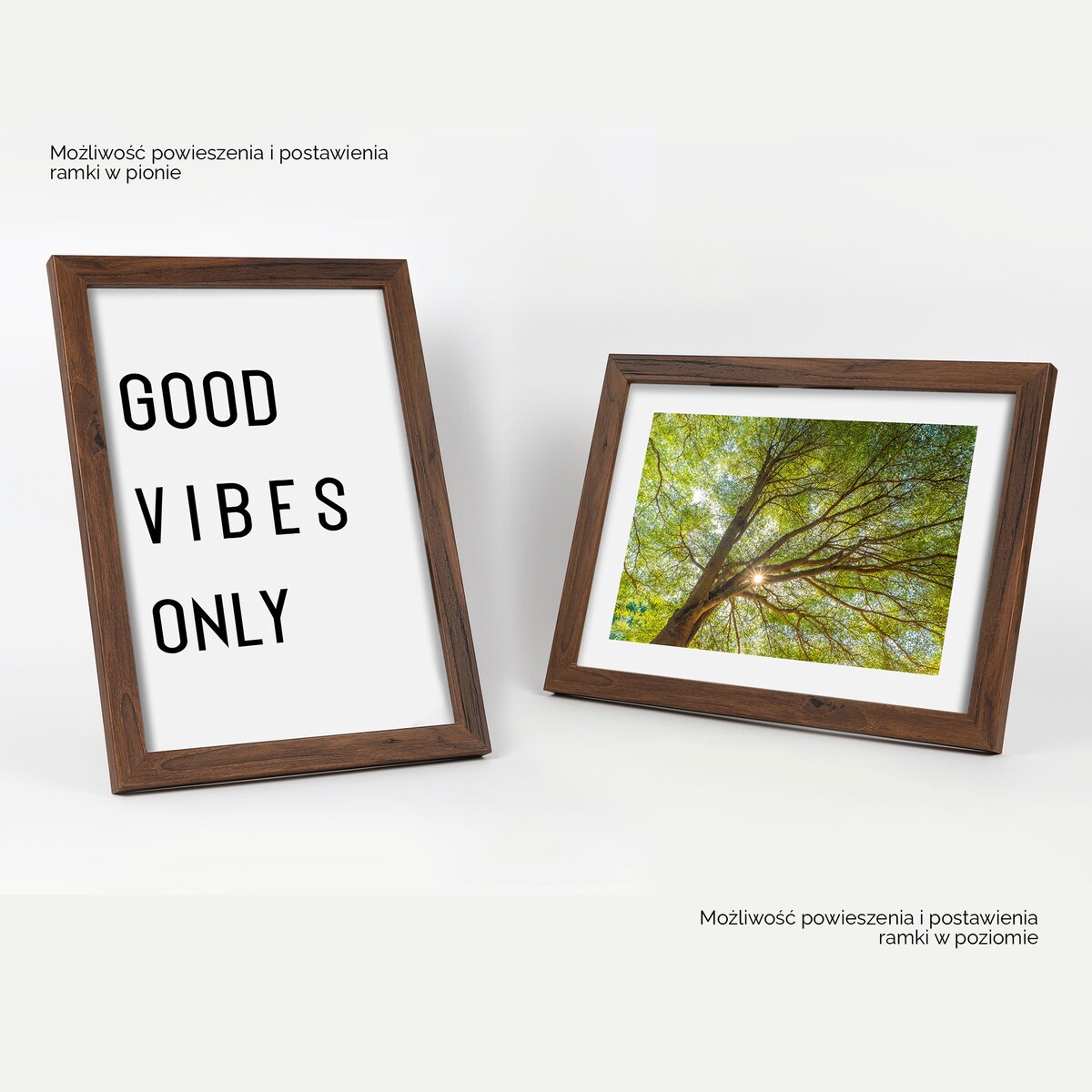 Ramka na zdjęcia 21x29,7 cm brązowa rama MDF z plexi do postawienia powieszenia klasyczna ramka