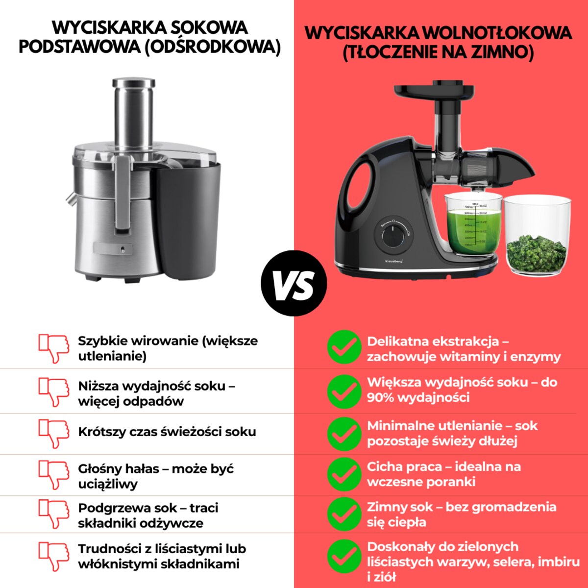 Sokowirówka wolnoobrotowa 150W do owoców i warzyw COLD PRESS KLAUSBERG KB-7861