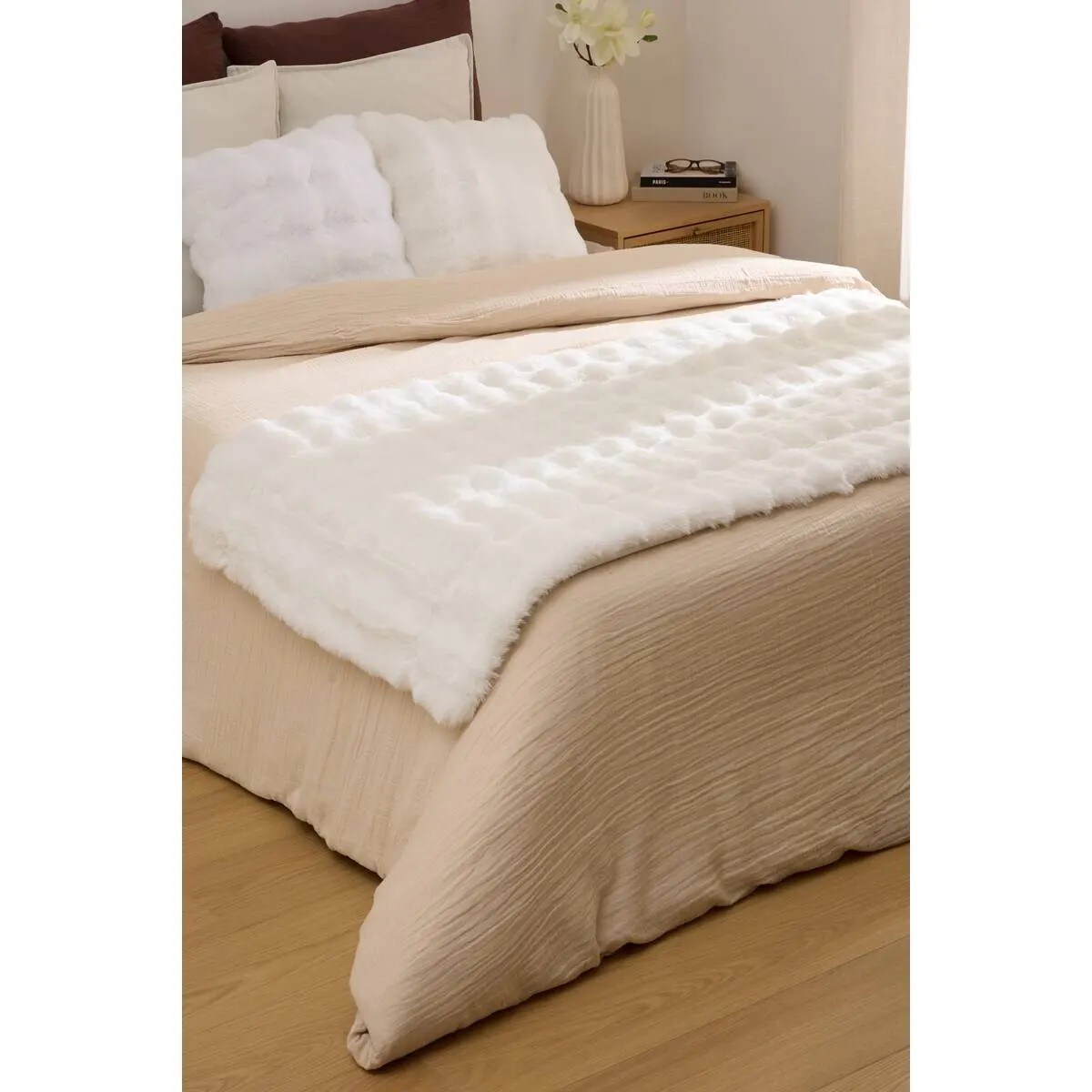 Koc pluszowy 3D, futrzany, biały, 230x180 cm, Zephy