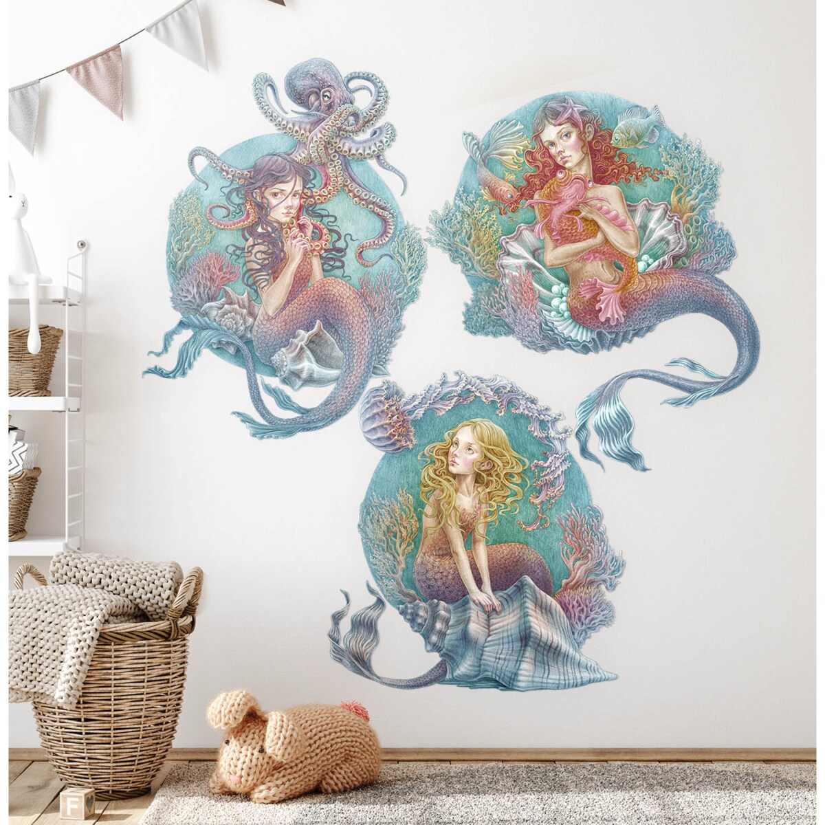 Zestaw naklejek na ścianę, Małe syrenki, 100cm