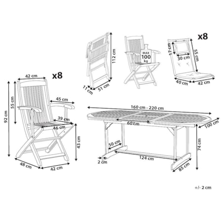Zestaw ogrodowy dla 8 osób MAUI II z poduszkami Drewno akacjowe Kolorowy