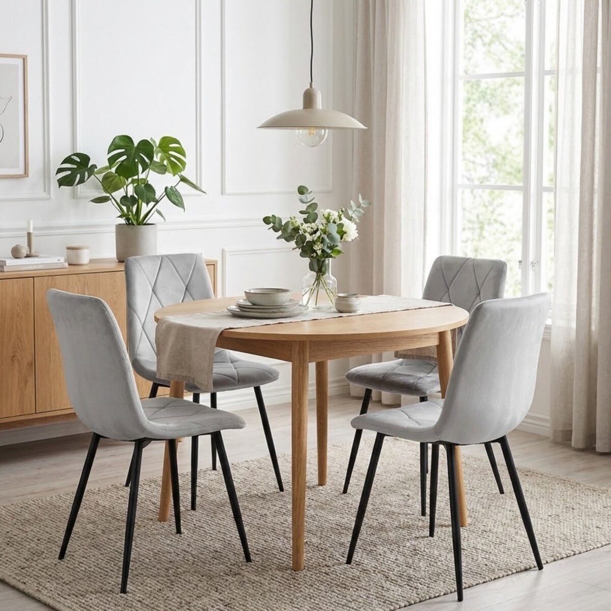 Krzesło tapicerowane szare do jadalni salonu pikowane wygodne nowoczesne