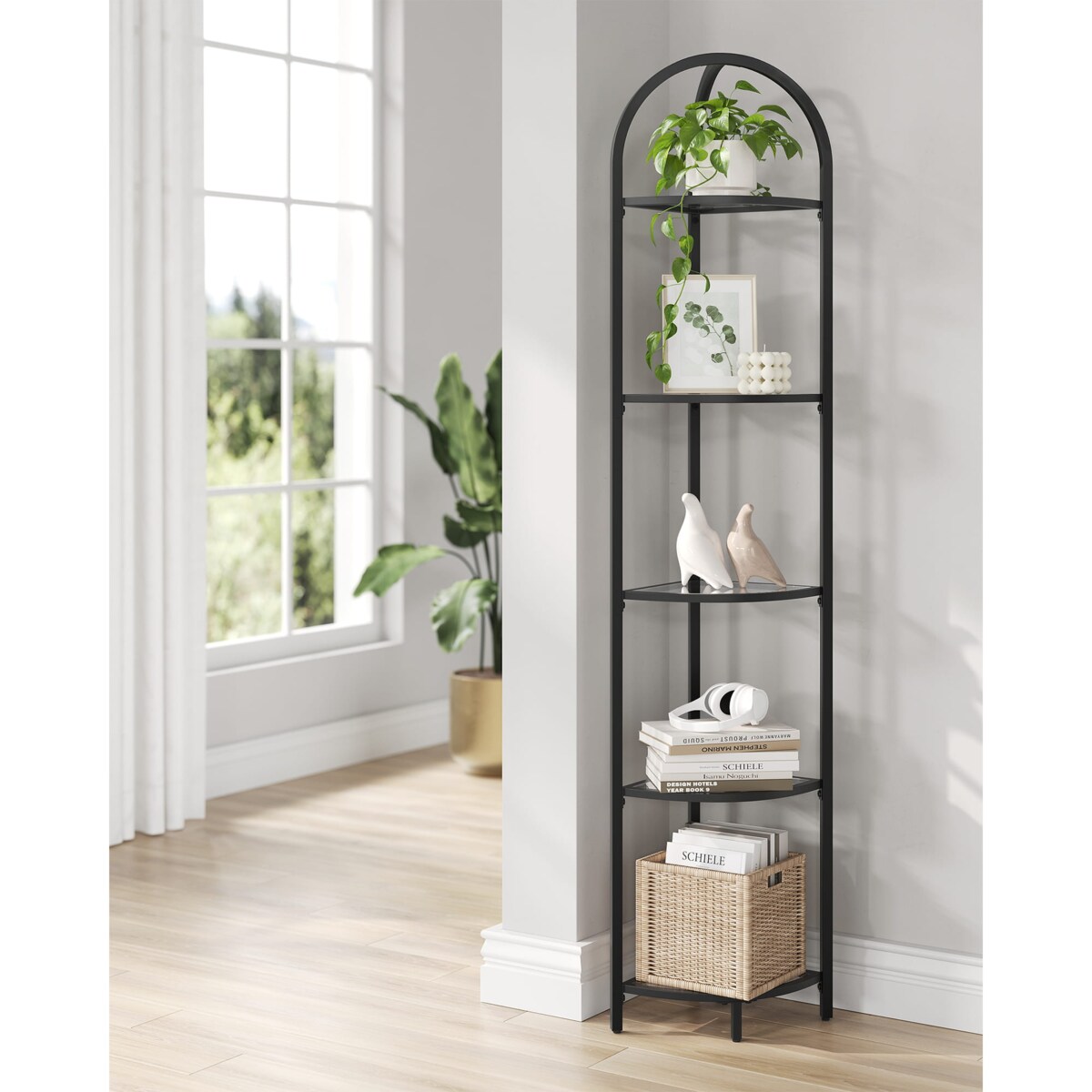 Regał Szklany Na Ksiązki Kwiaty Do Pokoju Sypialni Biura Przedpokoju Czarny