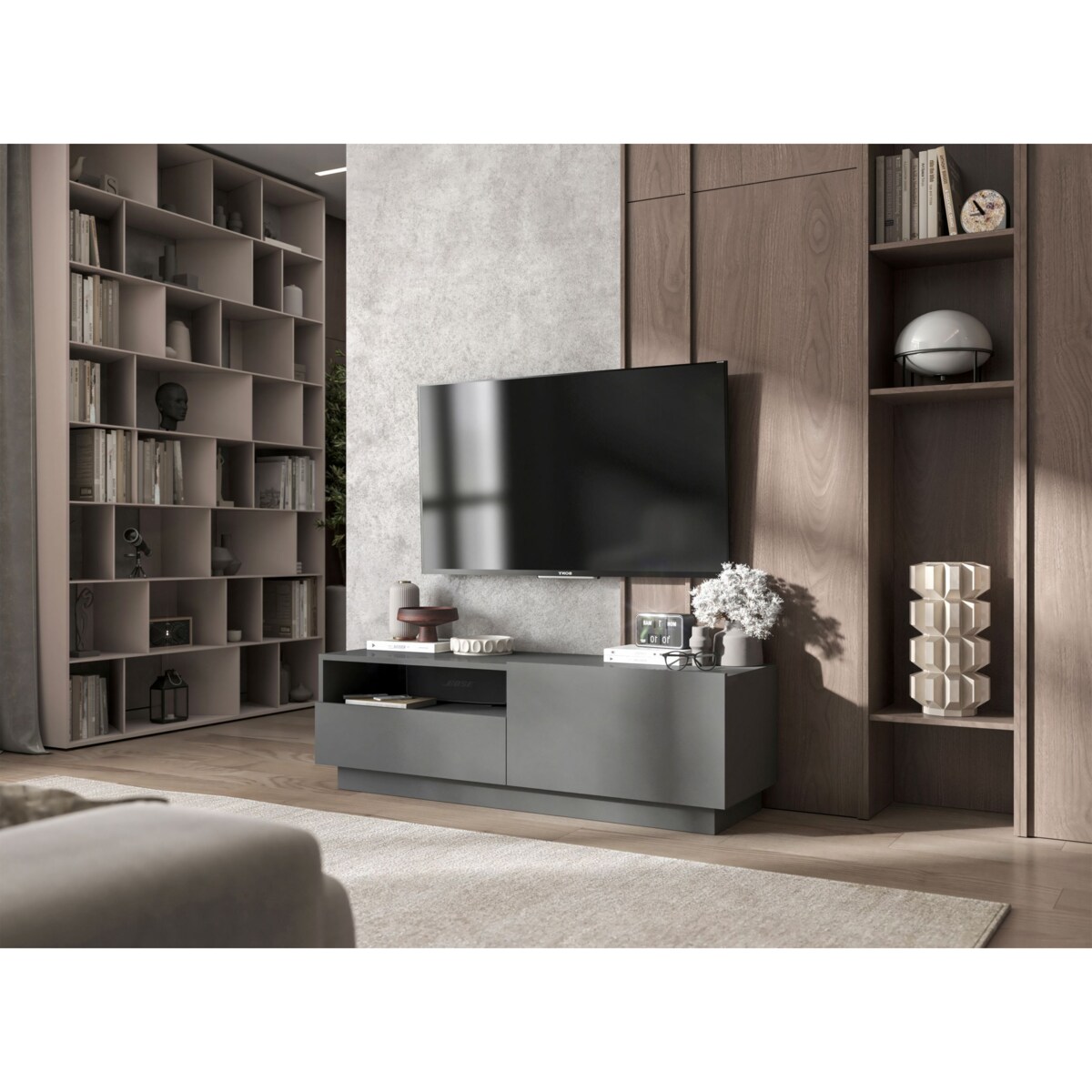 Szafka RTV Komoda Loft Grafit MAT stojąca / wisząca szuflada 120 cm