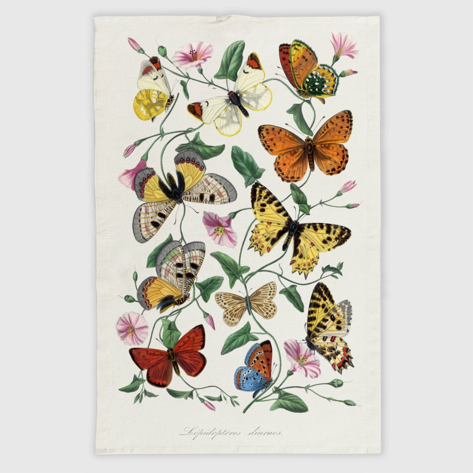 Lniana ścierka kuchenna - Vintage motyle