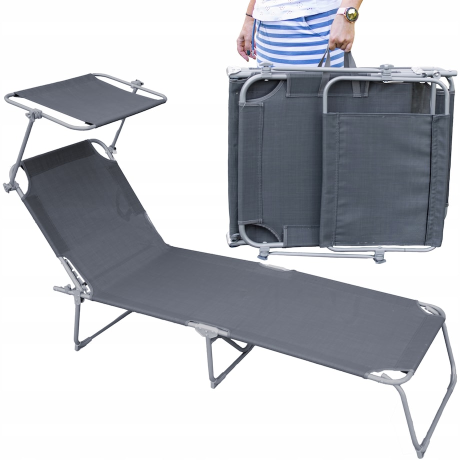 Leżanka ogrodowa składana w walizkę z zadaszeniem