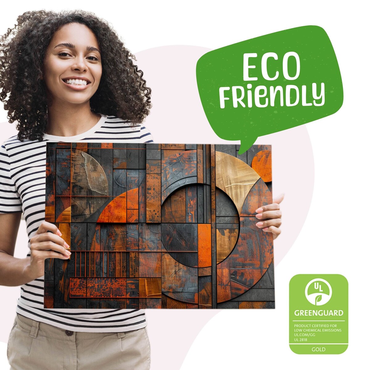 Obraz Canvas Do Salonu Abstrakcja Okręgi Imitacja Drewna Metal 120x80cm