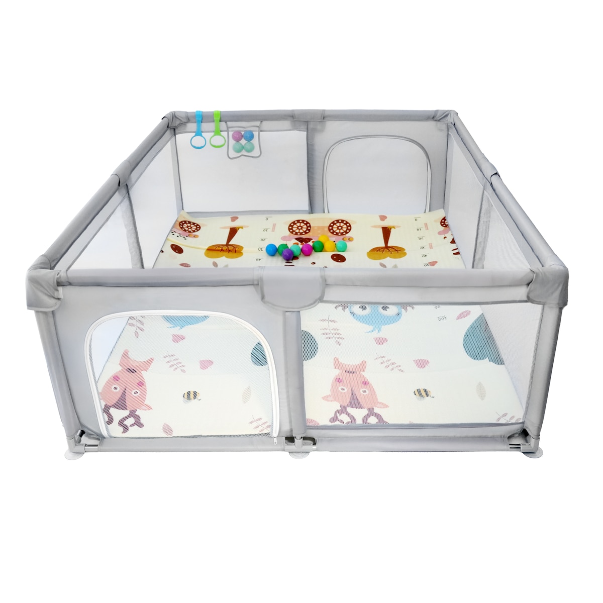 Kojec dla dziecka 126x126 cm suchy basen mata dwustronna + piłki + torba