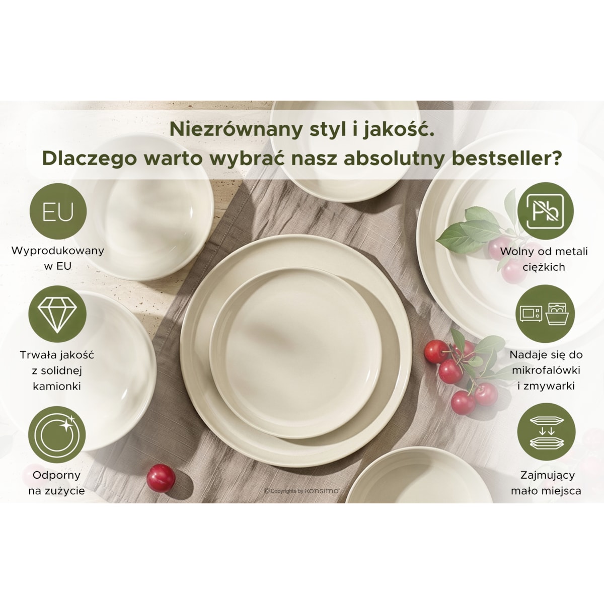 KONSIMO VICTO Elegancki zestaw obiadowy 6-osobowy (18 elementów)