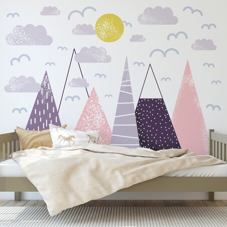 ZESTAW NAKLEJEK DLA DZIECI PTAKI CHMURY RÓŻOWE GÓRY SŁOŃCE