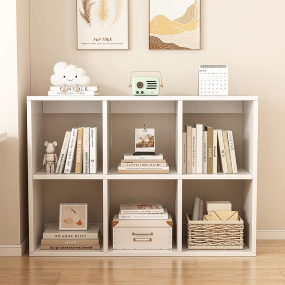 Regał otwarty biały 6 półek na książki szafka loft nowoczesny 100x67x30 cm