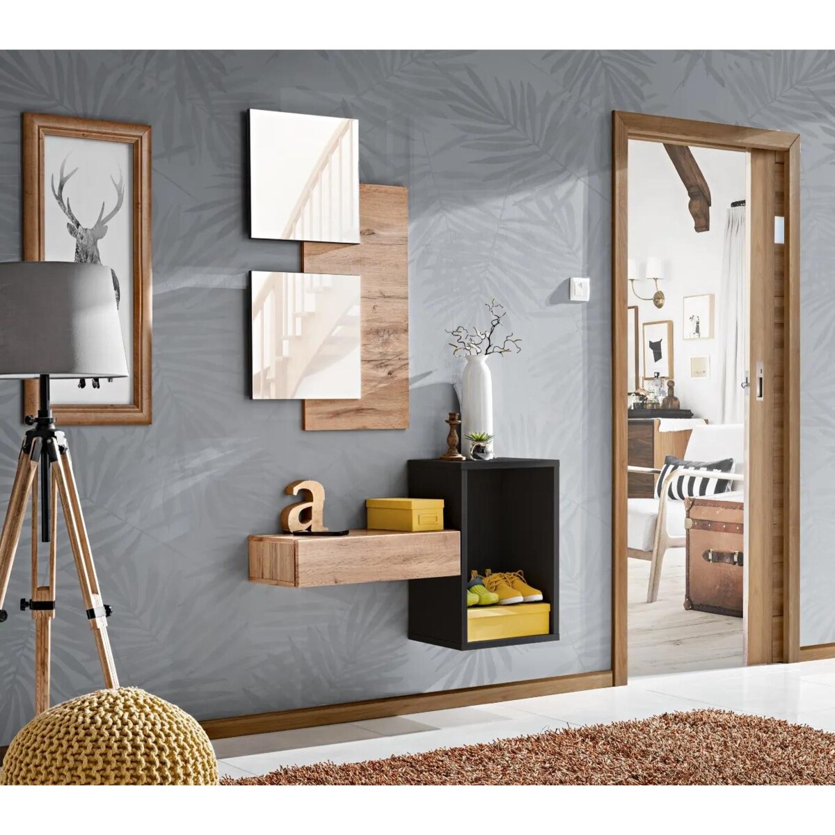 Konsola wisząca EASY 100x60 czarna/dąb wotan