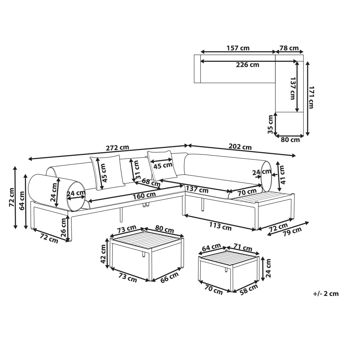 Duży zestaw wypoczynkowy RASIGLIA Aluminium Beżowy Lewostronny