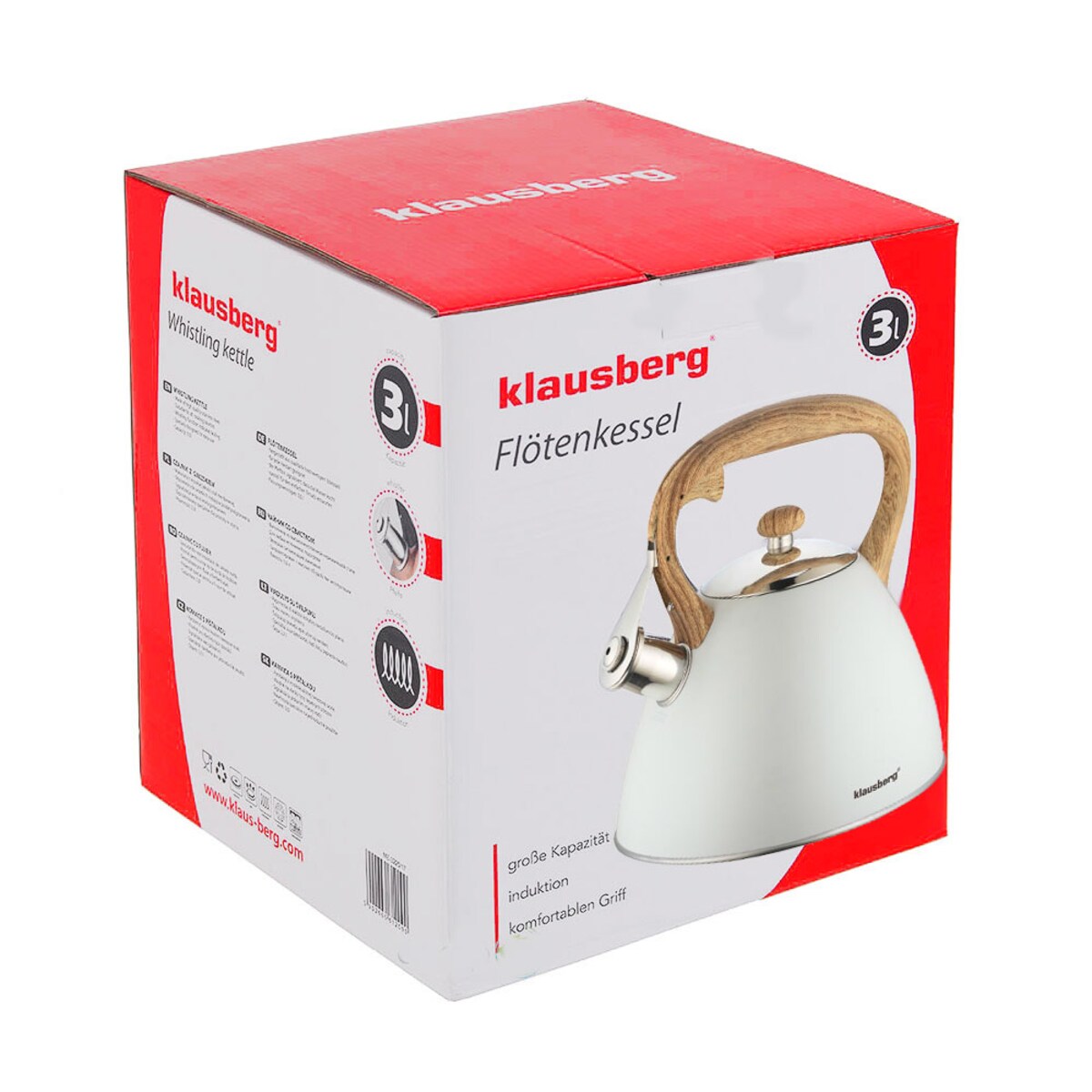 Czajnik stalowy z gwizdkiem lakierowany mat biały 3.0L KLAUSBERG