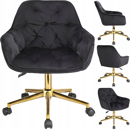 Fotel obrotowy welurowy LARGO czarny na złotej stopie