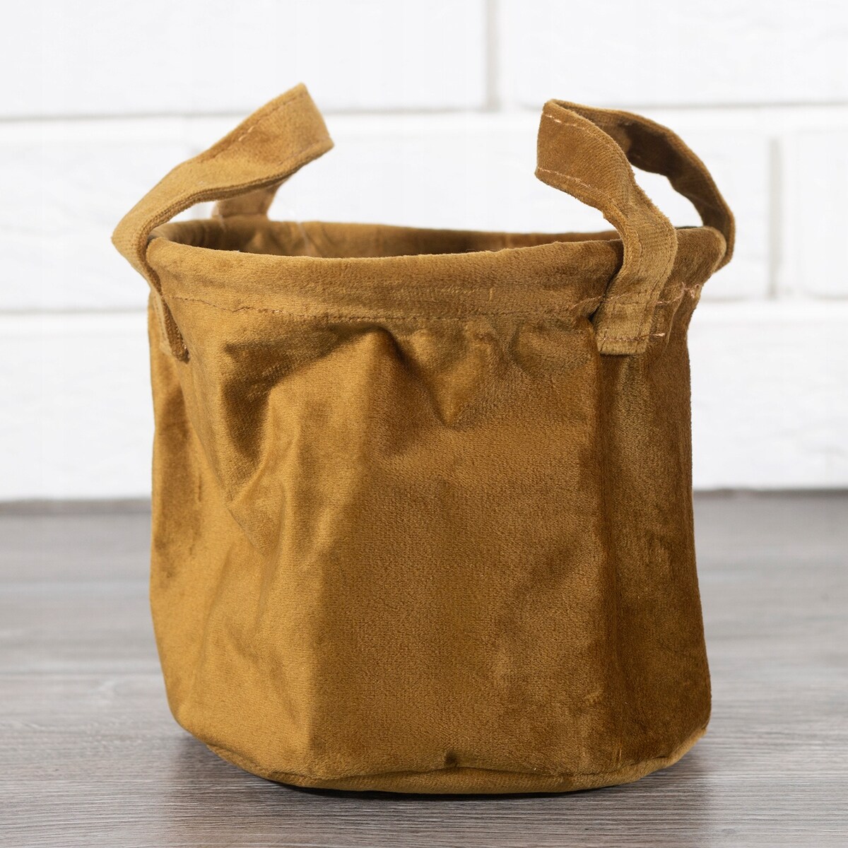 ORGANIZER AKSAMITNY na półkę MUSZTARDOWY śr. 16cm