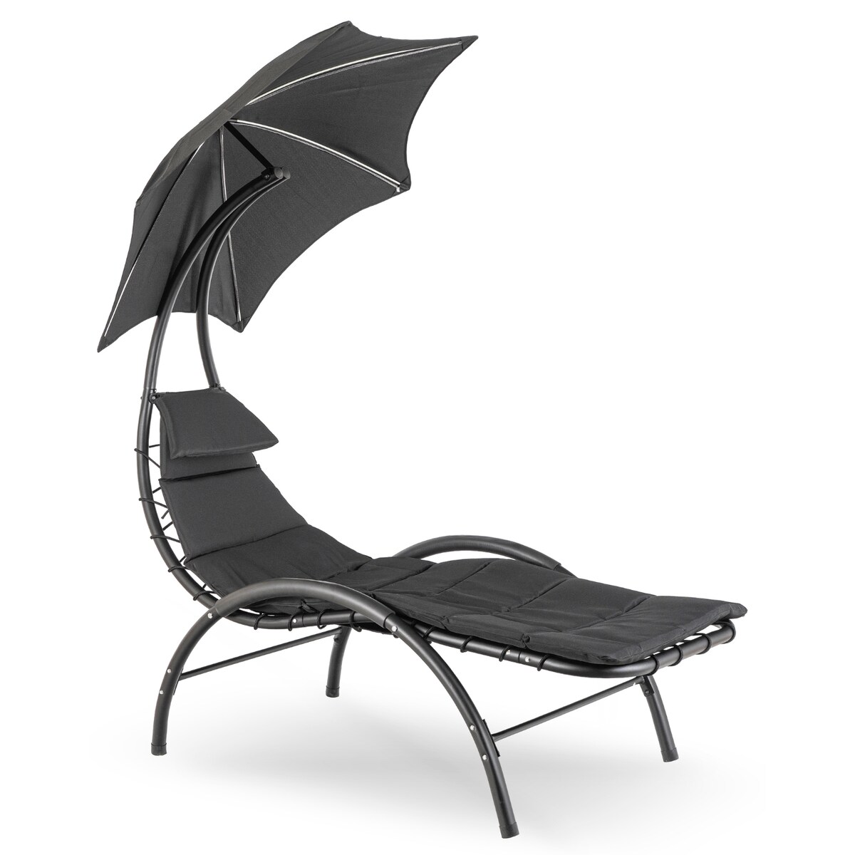 Leżak Ogrodowy Z Parasolem Leżanka Z Daszkiem Łóżko Czarny CARPA