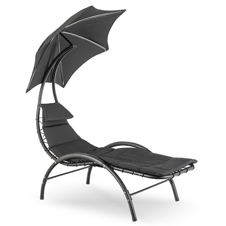Leżak Ogrodowy Z Parasolem Leżanka Z Daszkiem Łóżko Czarny CARPA