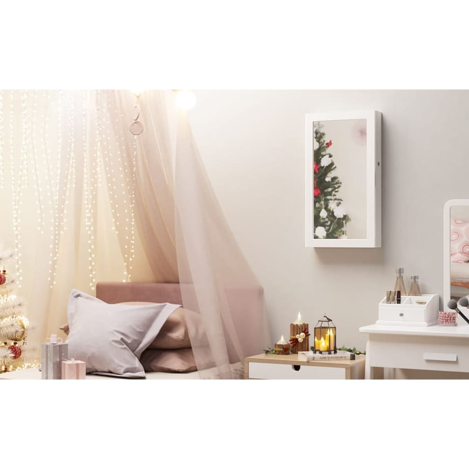 Szafka Z Lustrem Na Biżuterię 37X10X67 Cm Biały