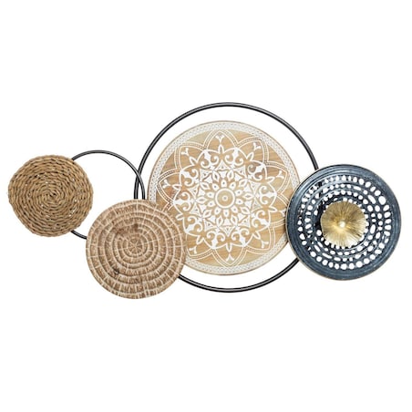 Ozdoba na ścianę metalowa, ażurowa, elementy z drewna, 96 x 48,5 cm