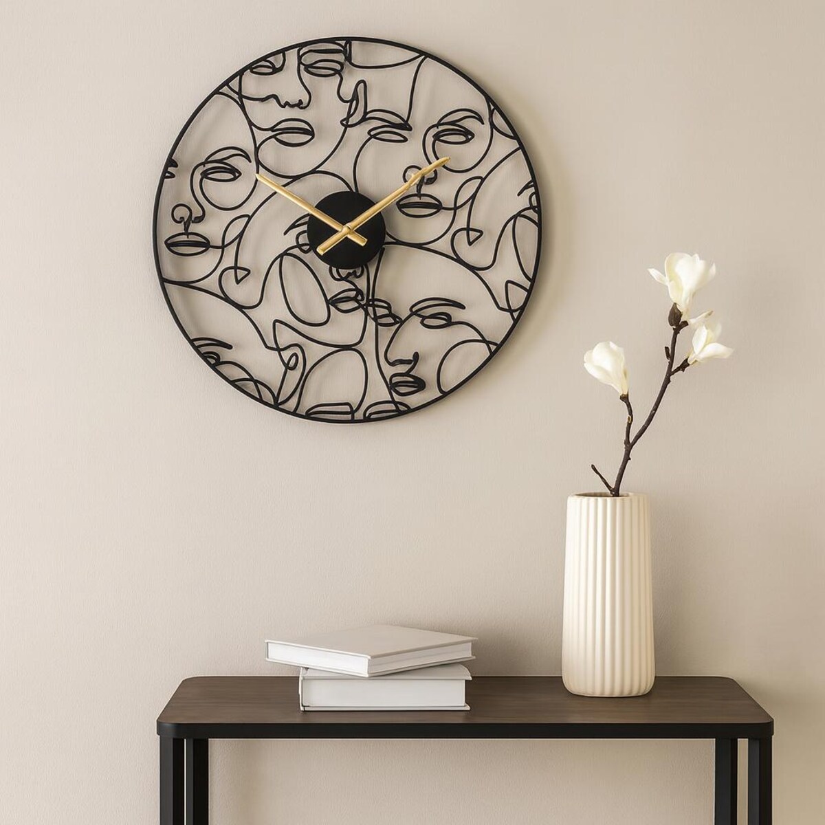 Zegar ścienny FACES, metalowy, czarny, Ø 50 cm