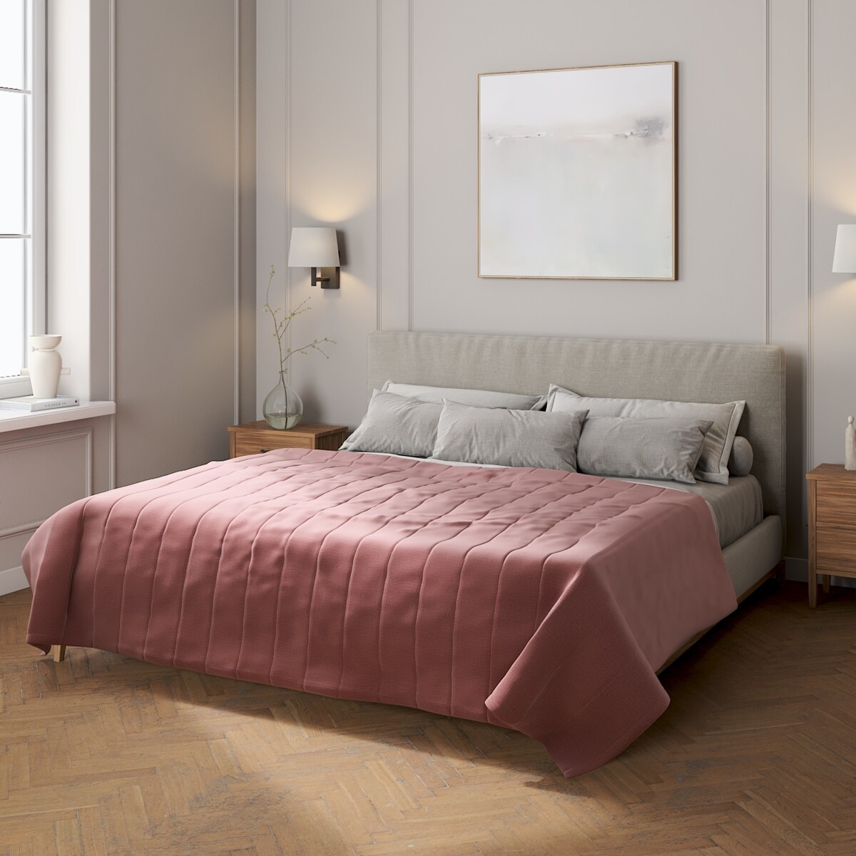 Narzuta pikowana w pasy 130x210 jasna śliwka - welwet