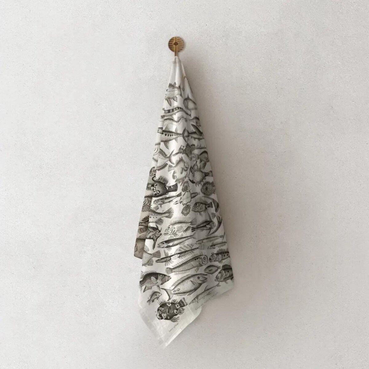 Lniany ręcznik kuchenny - czarno-białe ryby