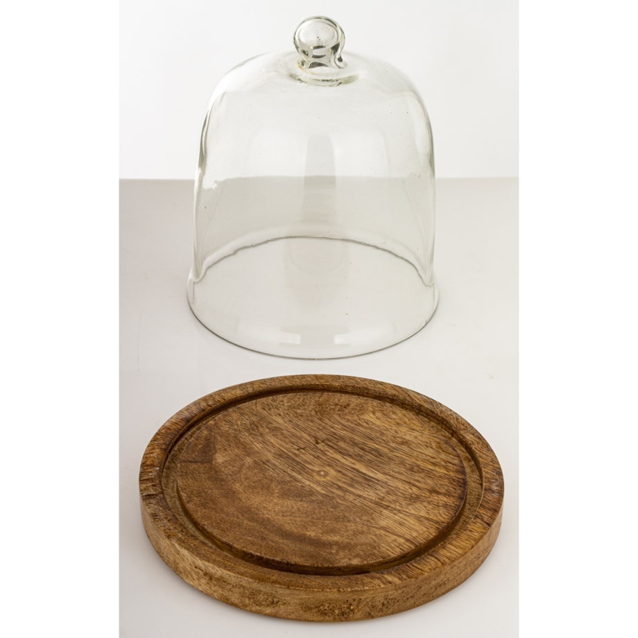 Patera dekoracyjna z drewnianą podstawą i kloszem 19x17,5x17,5 cm COPERTINA wysoka