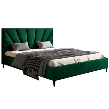 Łóżko tapicerowane 140x200 LUXO 3 na wysokich nogach- butelkowa zieleń