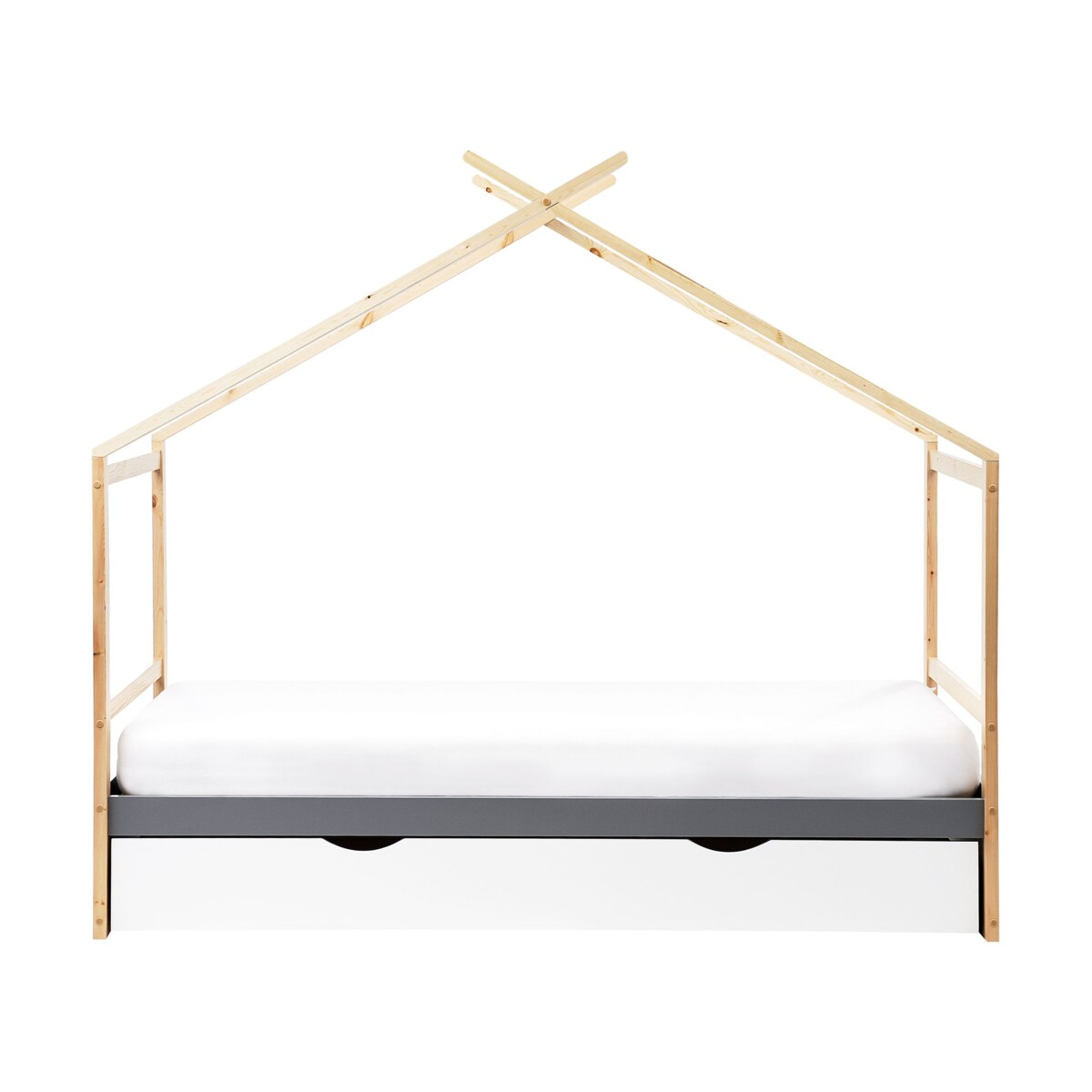 Łóżko dziecięce domek drewniane z szufladami 90 x 200 cm szare ORGEVAL