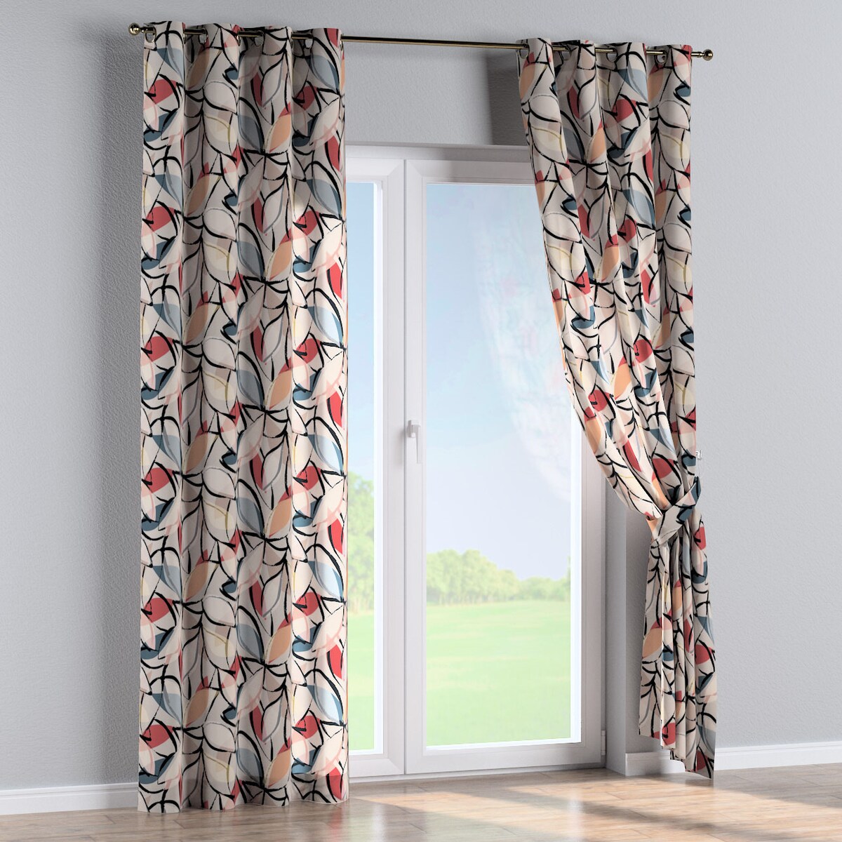 Zasłona na kółkach 1 szt. 130x260 różowo-szare motywy roślinne