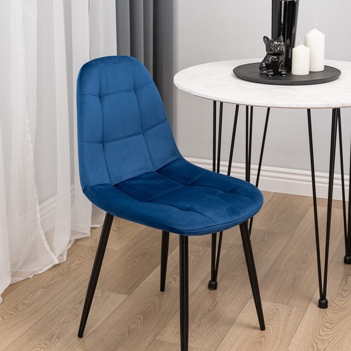 Krzesło tapicerowane granatowe welur nowoczesne pikowane