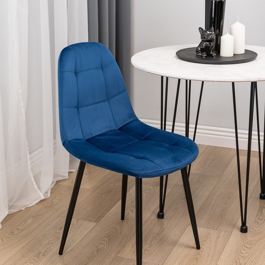 Krzesło tapicerowane granatowe welur nowoczesne pikowane