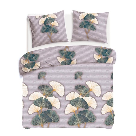 Pościel flanelowa 180x200 Solenne Dark szara, liście miłorzębu, Flanelove