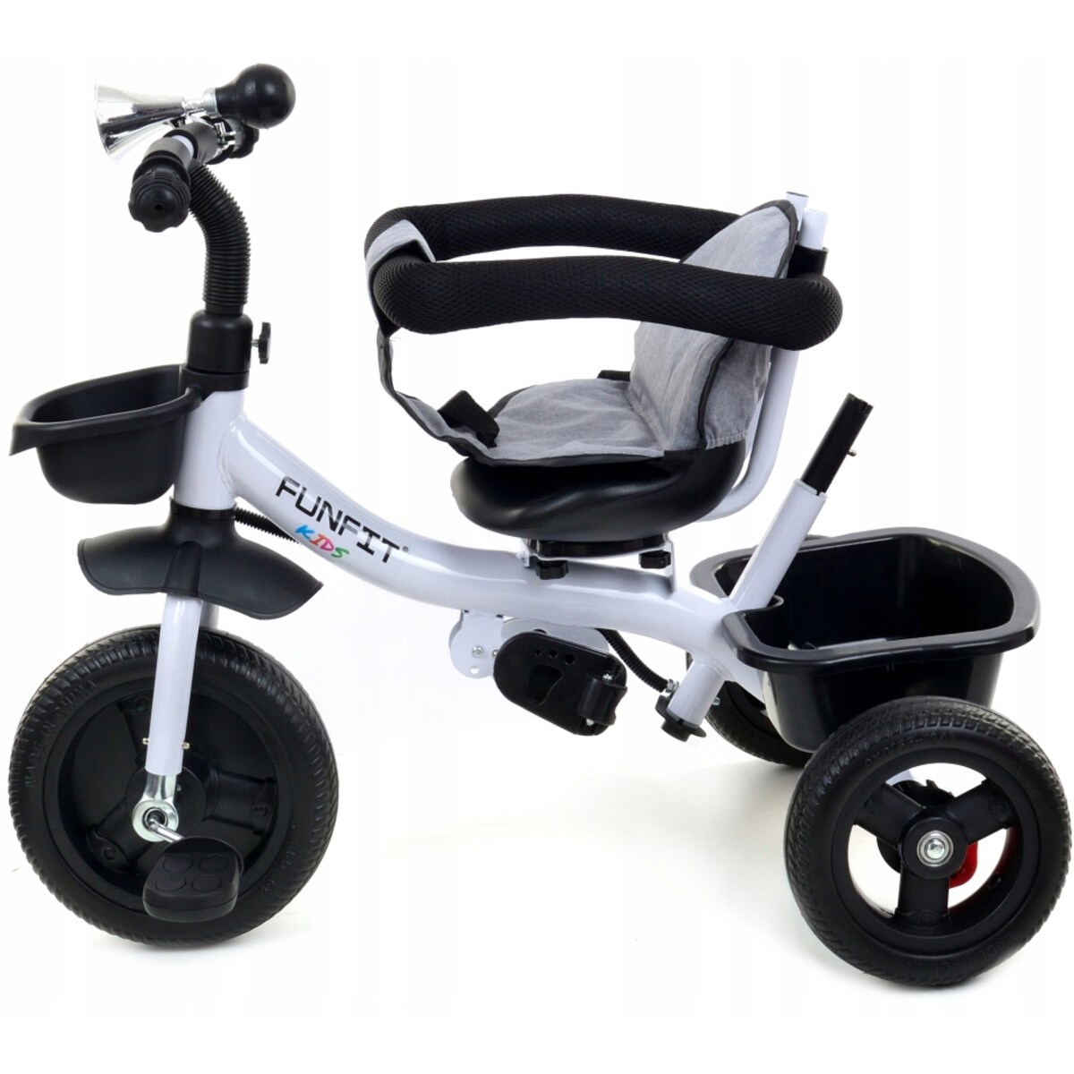 Rowerek trójkołowy spacerowy dla dzieci Funfit Kids szary z trąbką