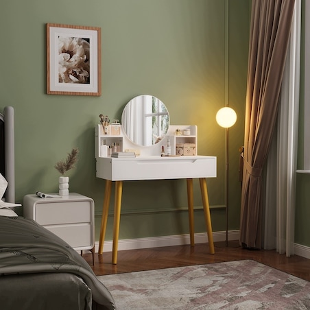 Nowoczesna toaletka kosmetyczna z lustrem wizażu biała do sypialni loft