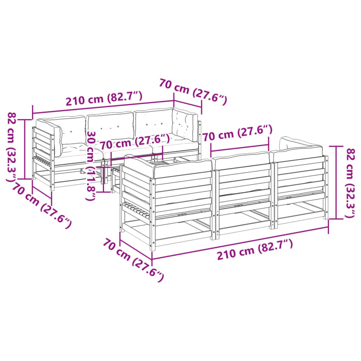 vidaXL 7-cz zestaw wypoczynkowy do ogrodu, z poduszkami, woskowy brąz
