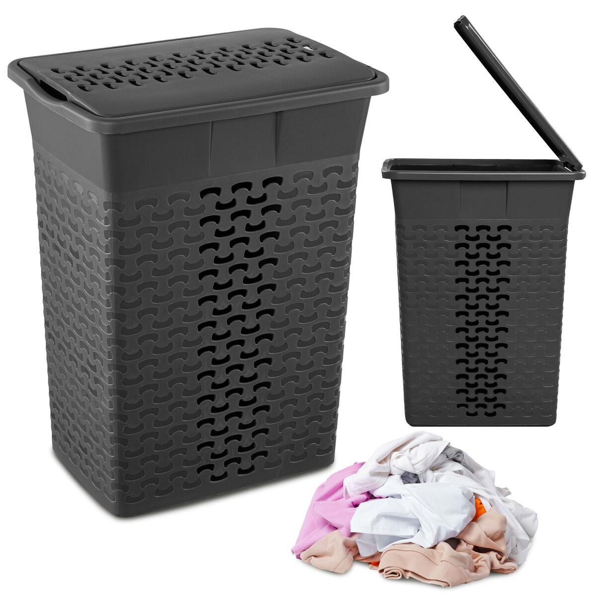 Kosz Na Pranie Bieliznę Wolnostojący Łazienkowy 35 L Szary Melanż