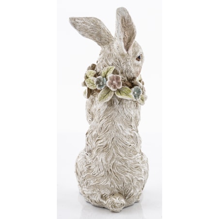 Dekoracja - królik 18x7x19,5 cm PELUCHE-2 z wieńcem kwiatów na szyi