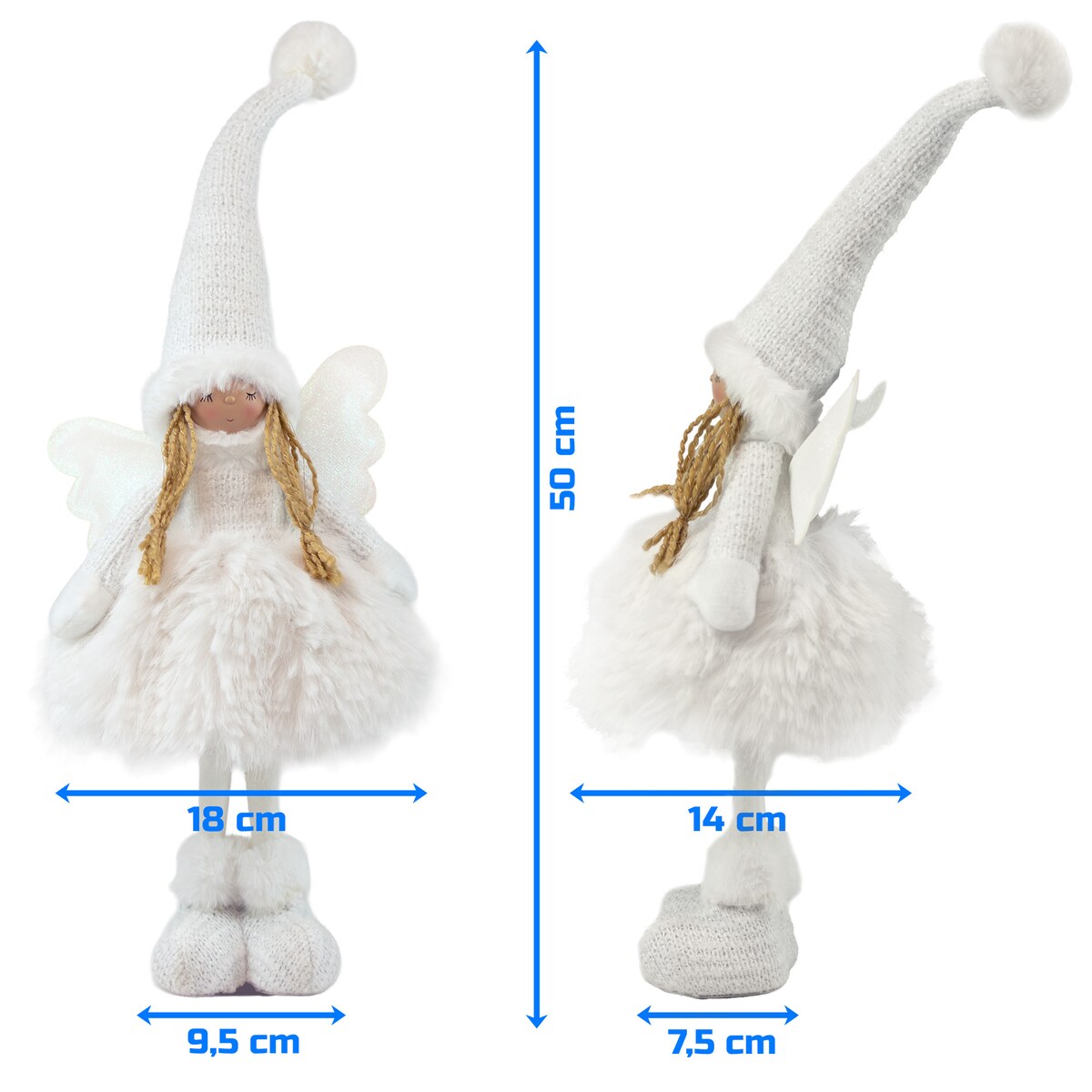 Aniołek Figurka Stojący 50 Cm Świąteczny Boże Narodzenie Biała Czapka