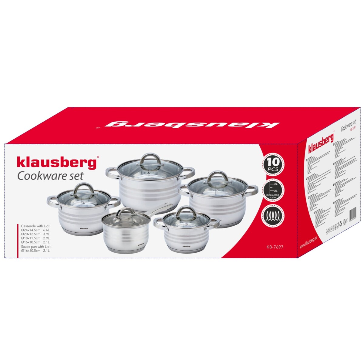 Zestaw garnków stalowych 10 ele. 2.1/2.1/2.9/3.9/6.6L KLAUSBERG