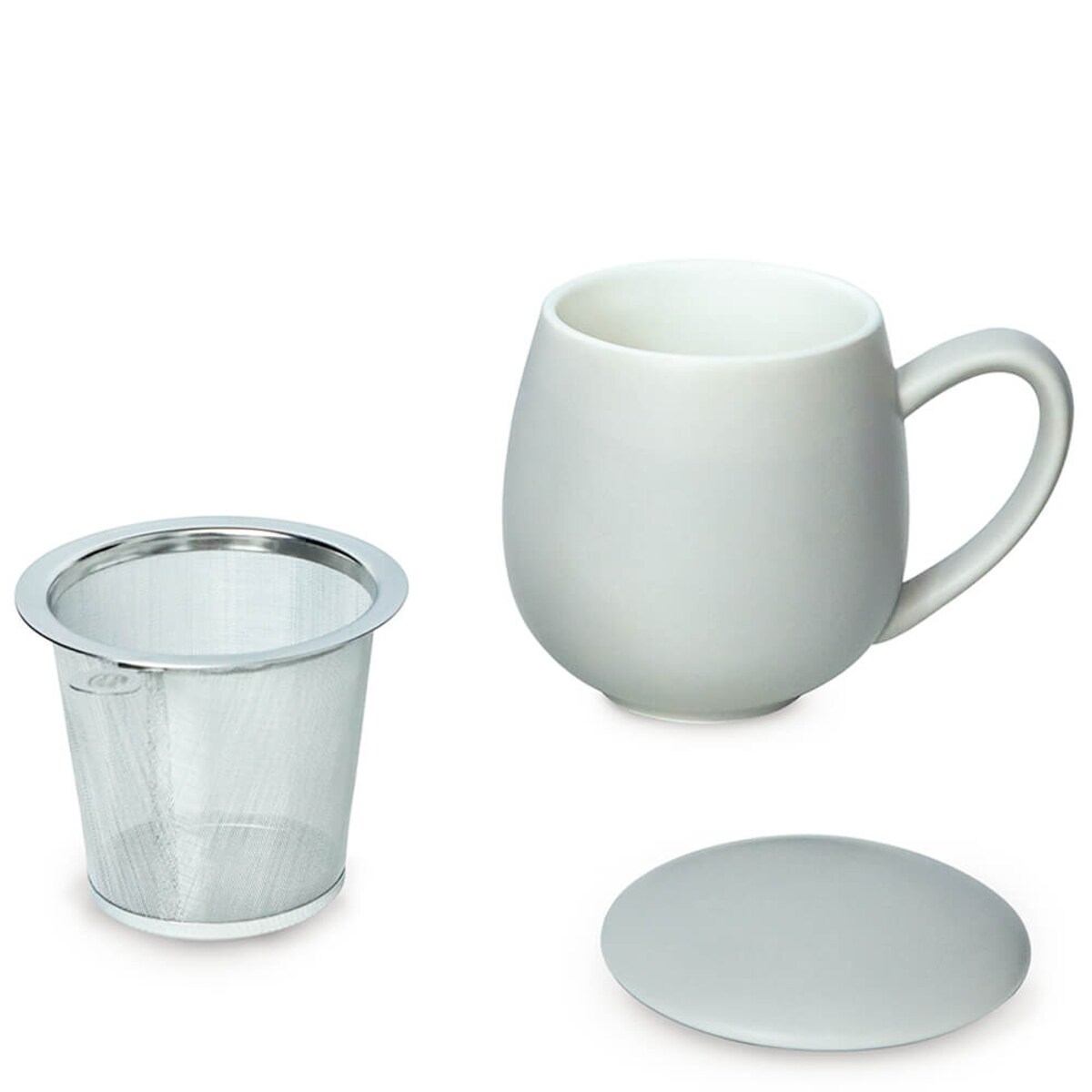 Kubek z zaparzaczem i pokrywką szary matowy - idealny zestaw do przygotowania herbaty, perfekcyjny podarunek prezent dla mamy, taty, babci, dziadka