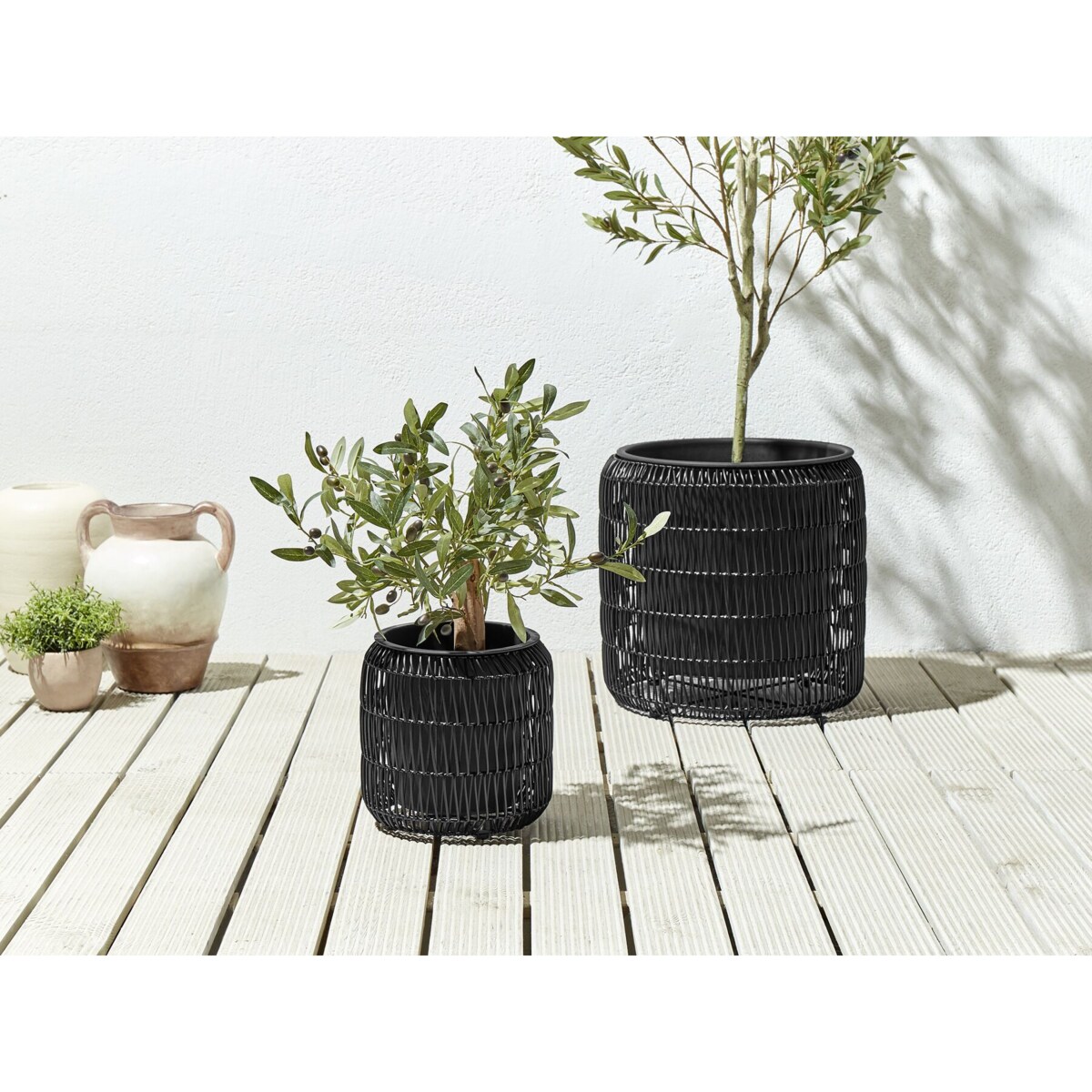Zestaw 2 doniczek na kwiaty z technorattanu czarny BRODIEA