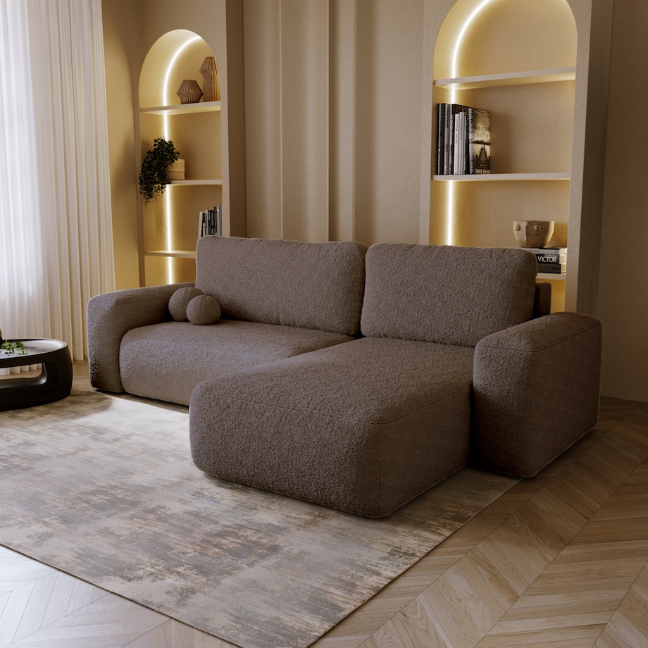 Narożnik Prawy ILO z funkcją spania i pojemnikiem, fioletowo-brązowy