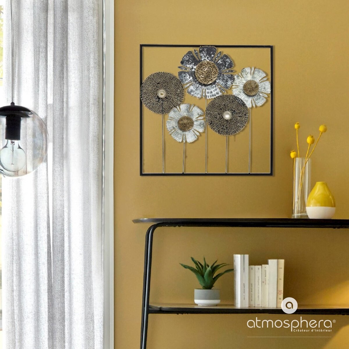 Dekoracja ścienna z metalu FLOWER, 50 x 50 cm, kolor szary