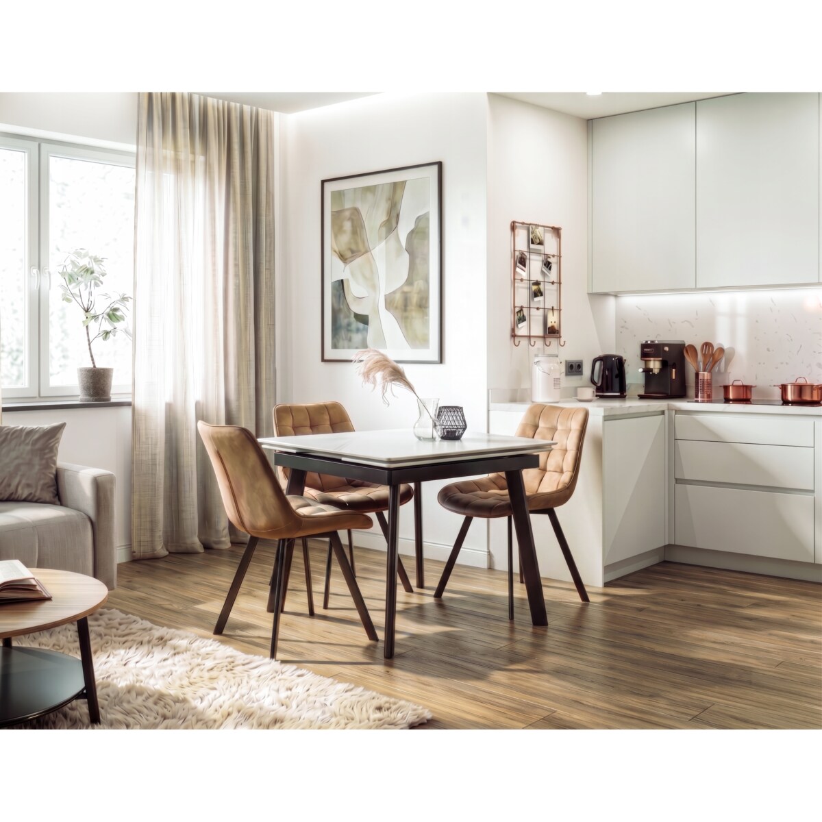 Stół ceramiczny rozkładany do jadalni biały 90-150 cm LARES