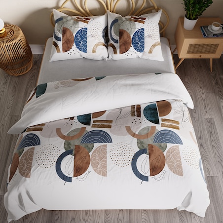 FABIOLA Pościel z bawełny satynowej - geometryczne wzory, beż, granat, brąz - 220x200cm